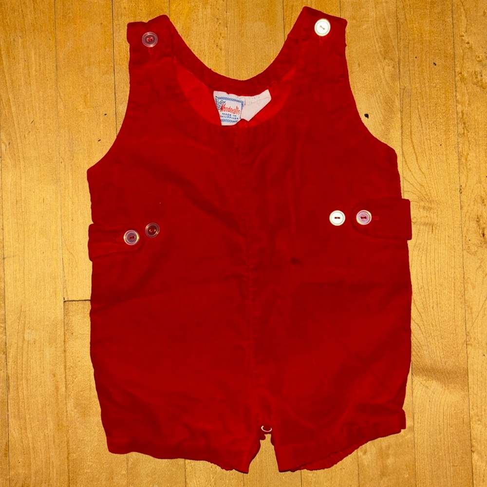 Wonderalls Vintage Red Velvet Romper with Button Accents Size 12 Month